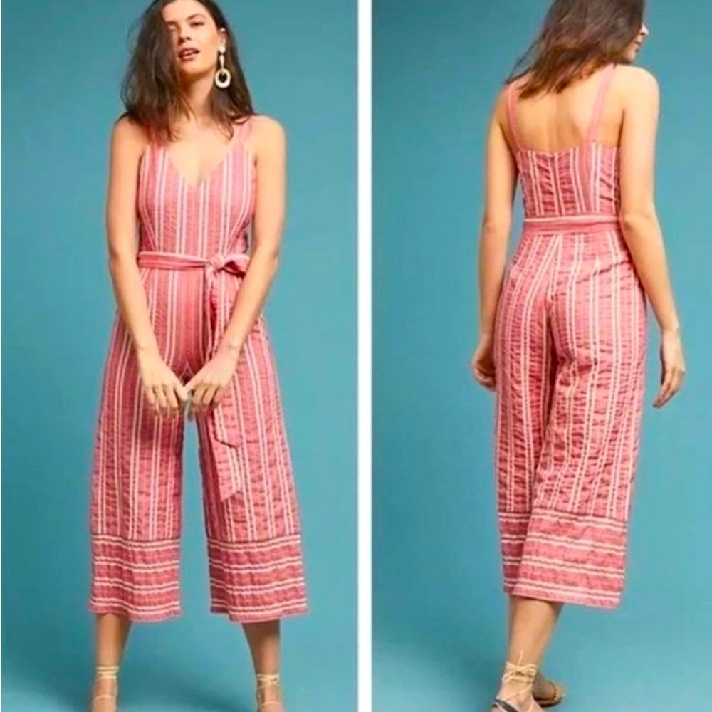 Ett Twa by Anthropologie Seersucker Wide Leg Jumpsuit